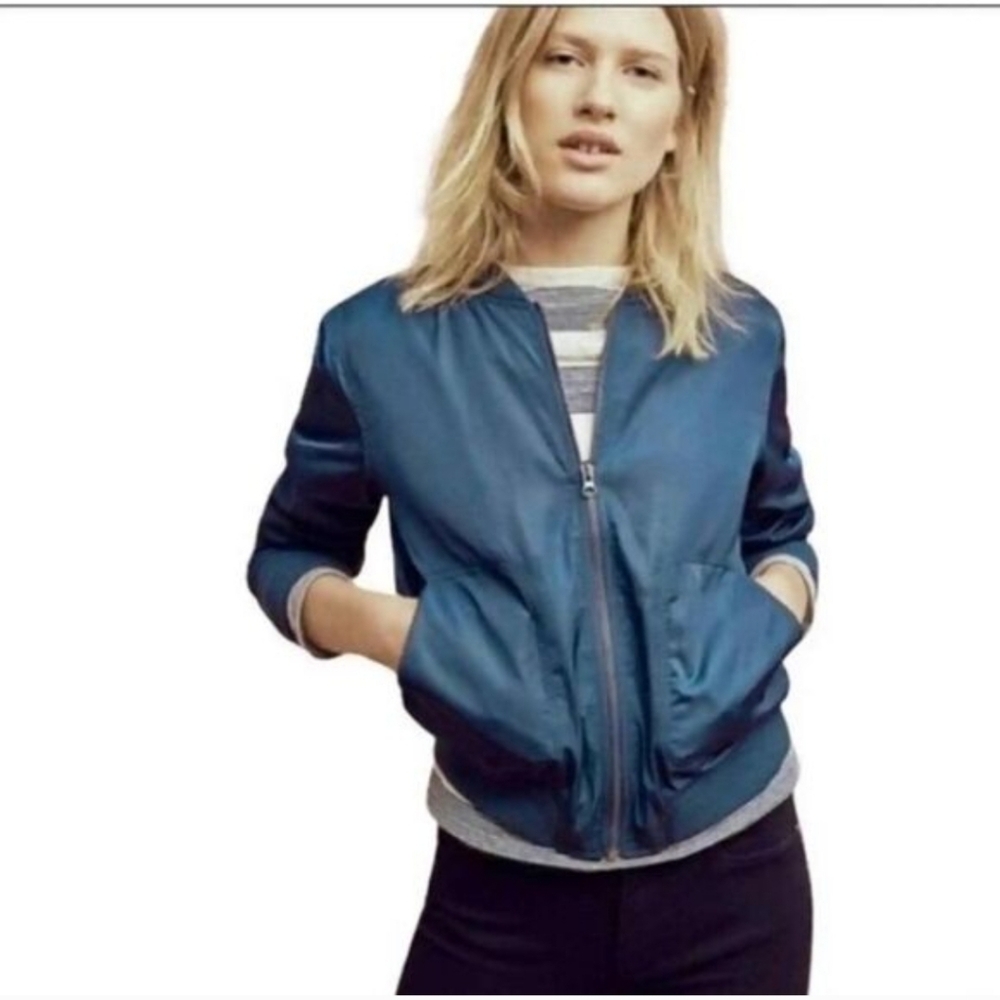 Hei Hei Anthropologie Blue Bomber Jacket XS Zip Lightweight Excellent Condition